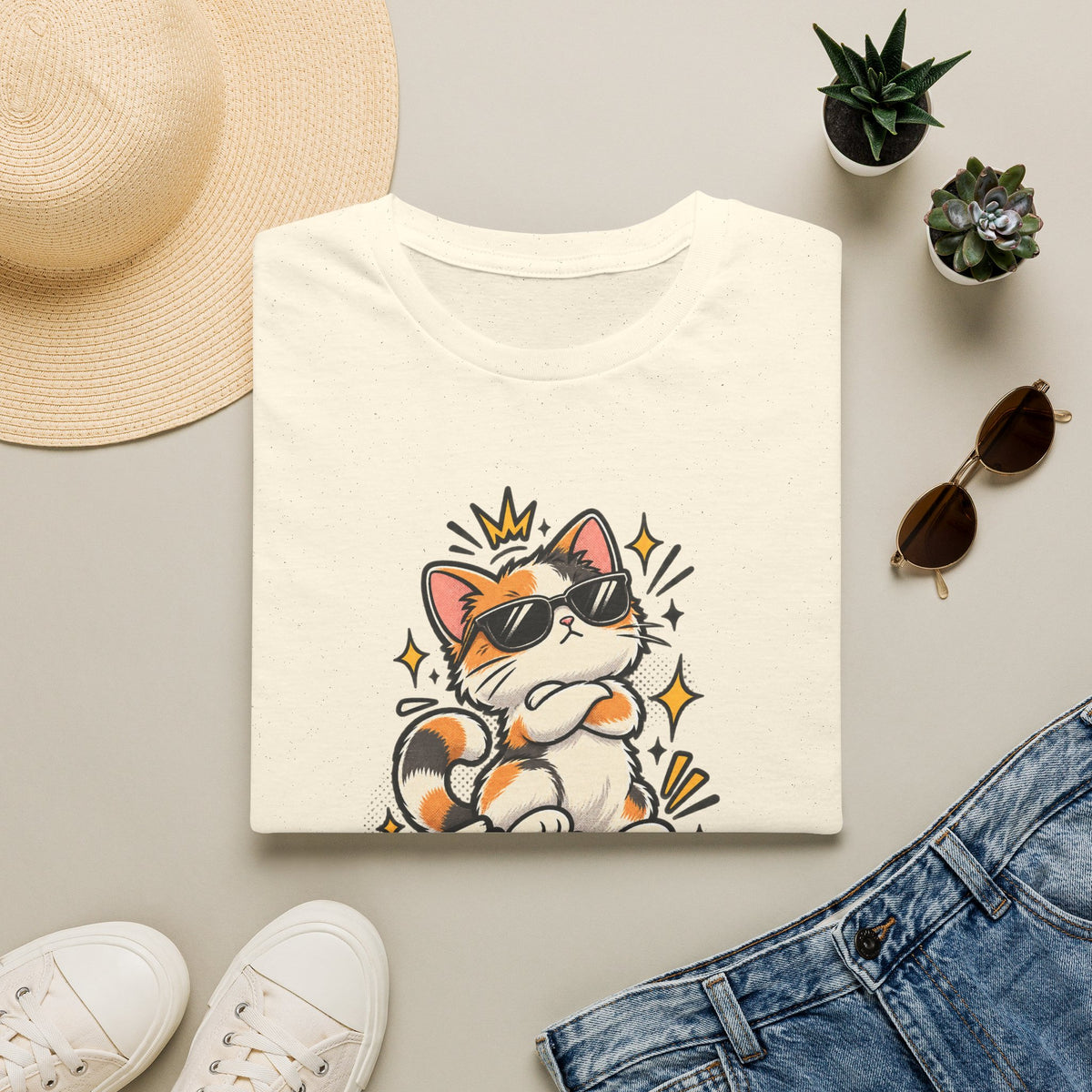 Tiny Boss Energy Cat T-Shirt — Cute Cat with Sunglasses Graphic