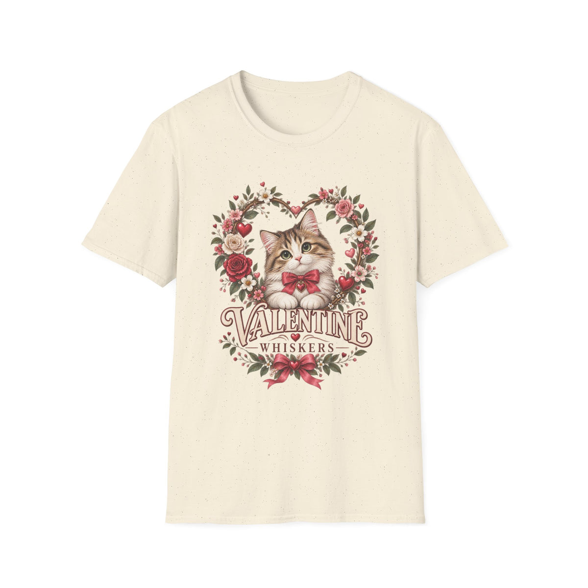 Valentine Cat T-Shirt – 'Valentine Whiskers' Floral Heart Kitten Tee