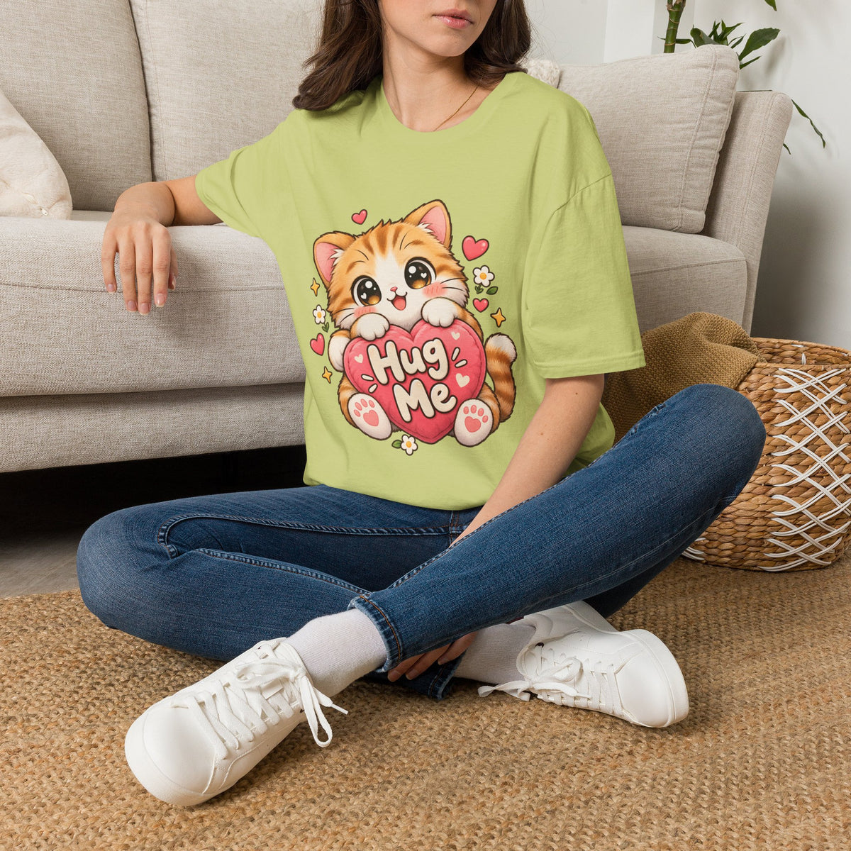 Cute Kitten "Hug Me" T-Shirt — Adorable Heart Cat Graphic Tee