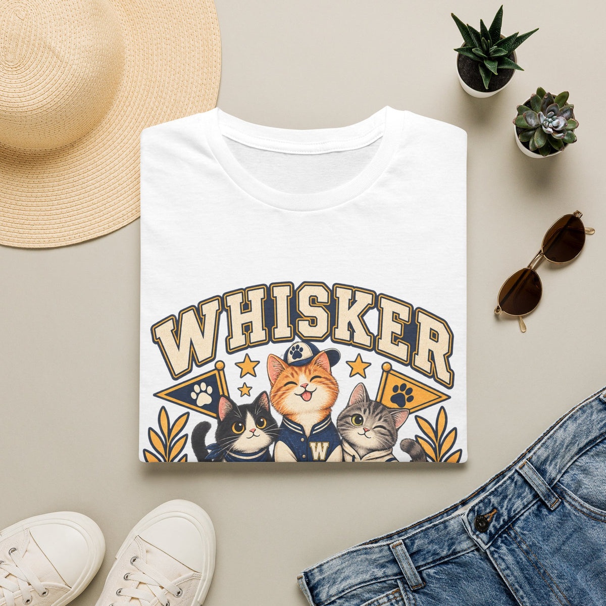 Whisker League Cat T-Shirt — Vintage Athletic Kitten Crew Tee
