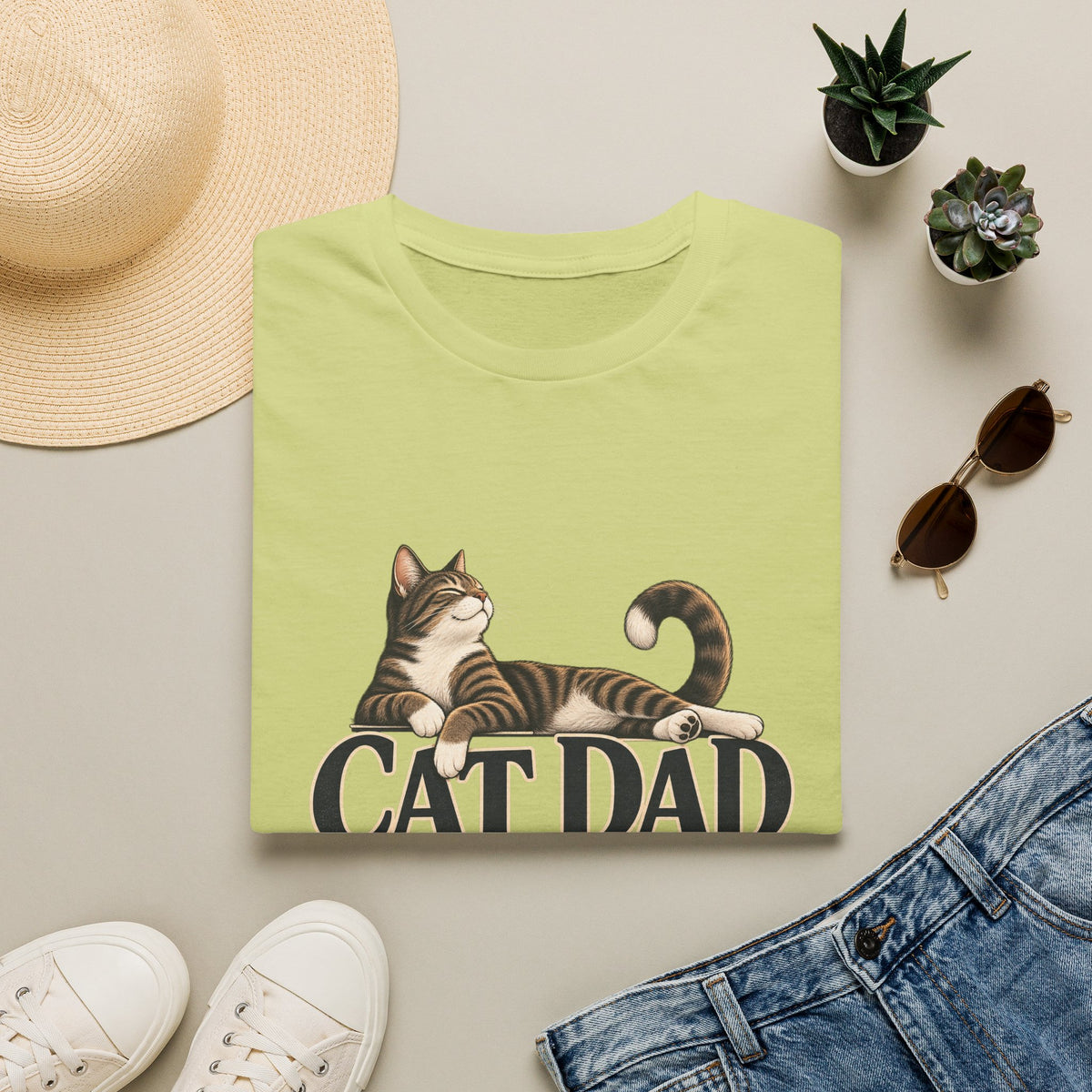 Cat Dad T-Shirt — Relaxed Tabby Cat Graphic Tee for Cat Lovers
