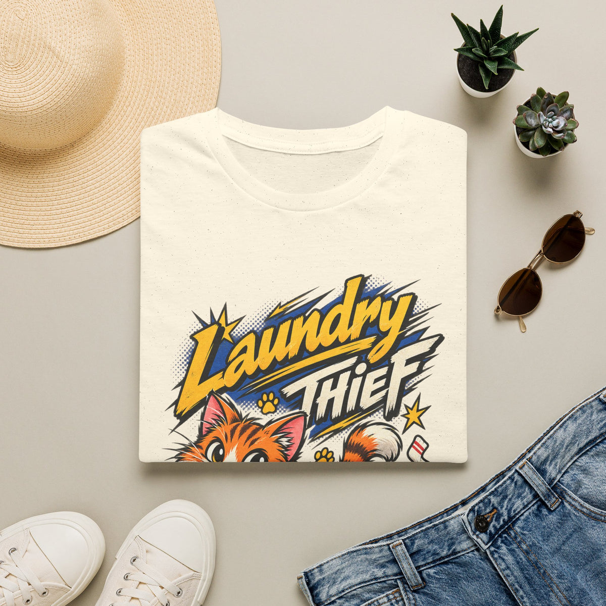 T-Shirt — 'Laundry Thief' Funny Cat Graphic Tee