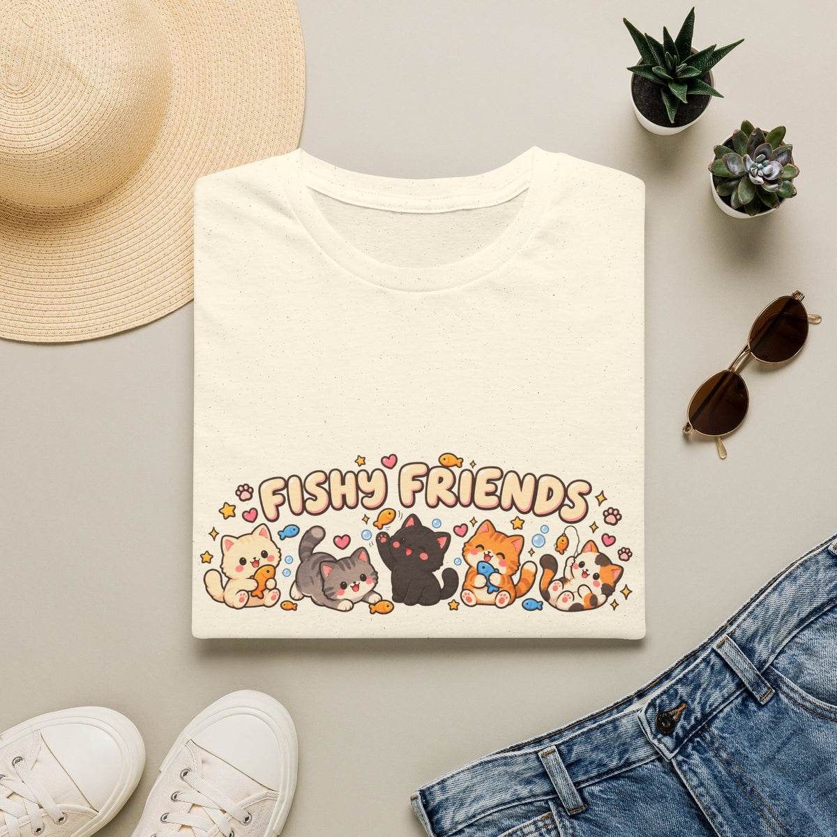 T-Shirt — Cute "Fishy Friends" Cat Graphic Tee | Kawaii Cat Lover Gift