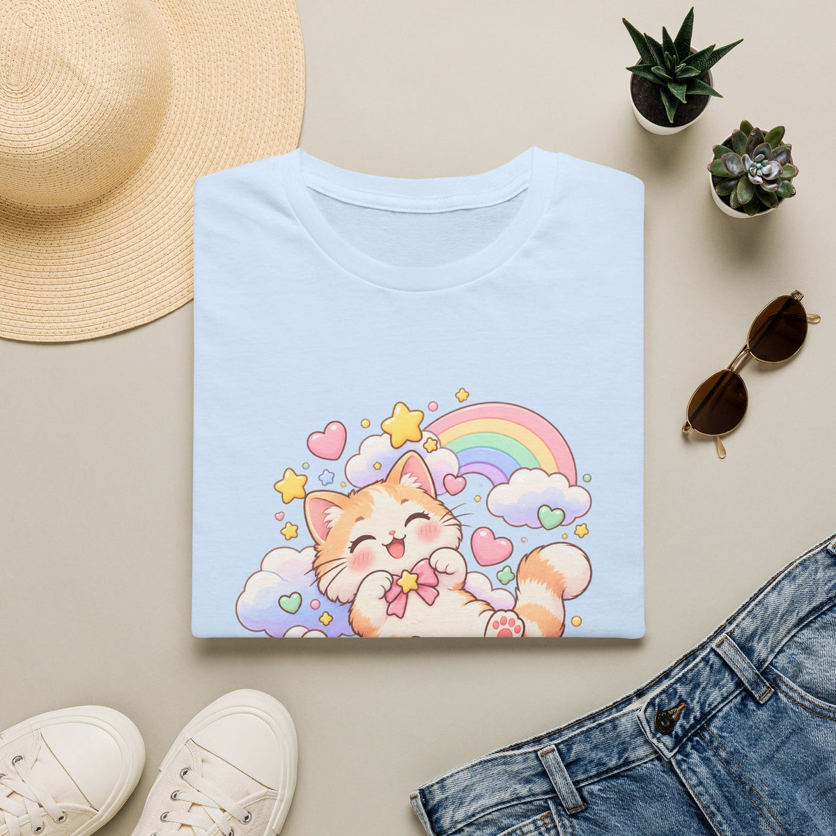 Cloud Nine Cat T-Shirt — Cute Rainbow Kitty Graphic Tee