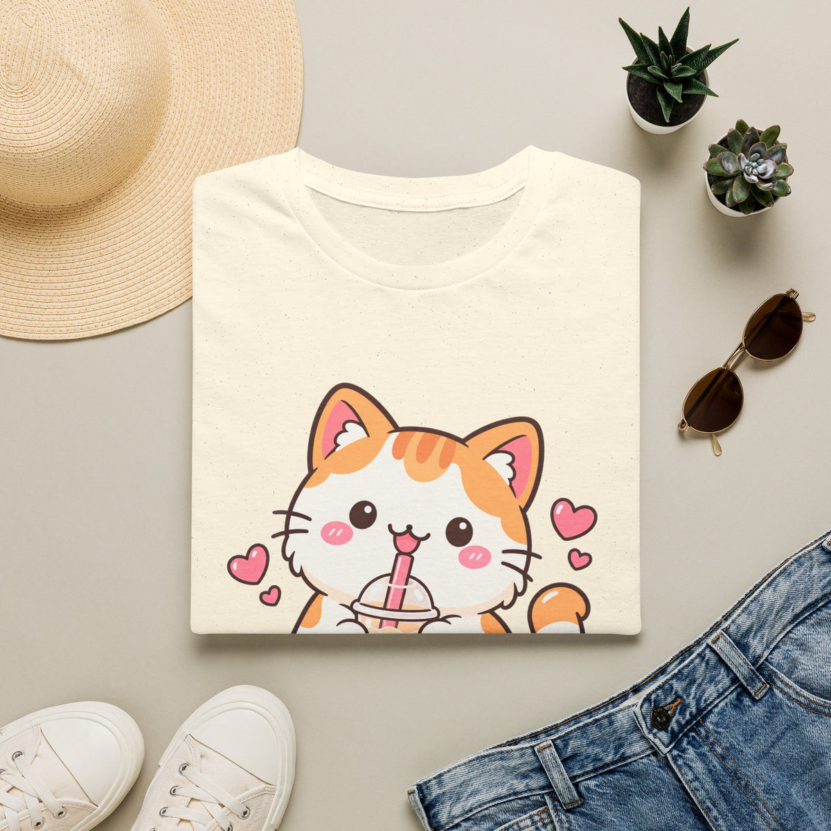 Boba Cat Cute Kawaii Bubble Tea Graphic Tee