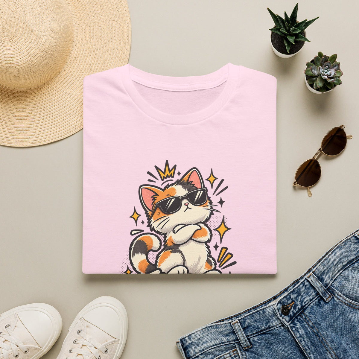 Tiny Boss Energy Cat T-Shirt — Cute Cat with Sunglasses Graphic