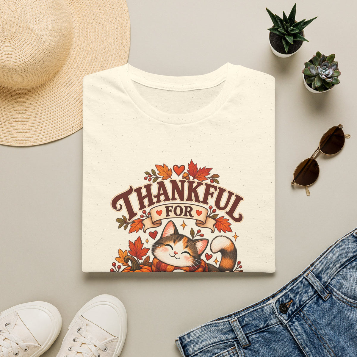 Thankful for Cats T-Shirt — Thanksgiving Fall Cat Lover Tee