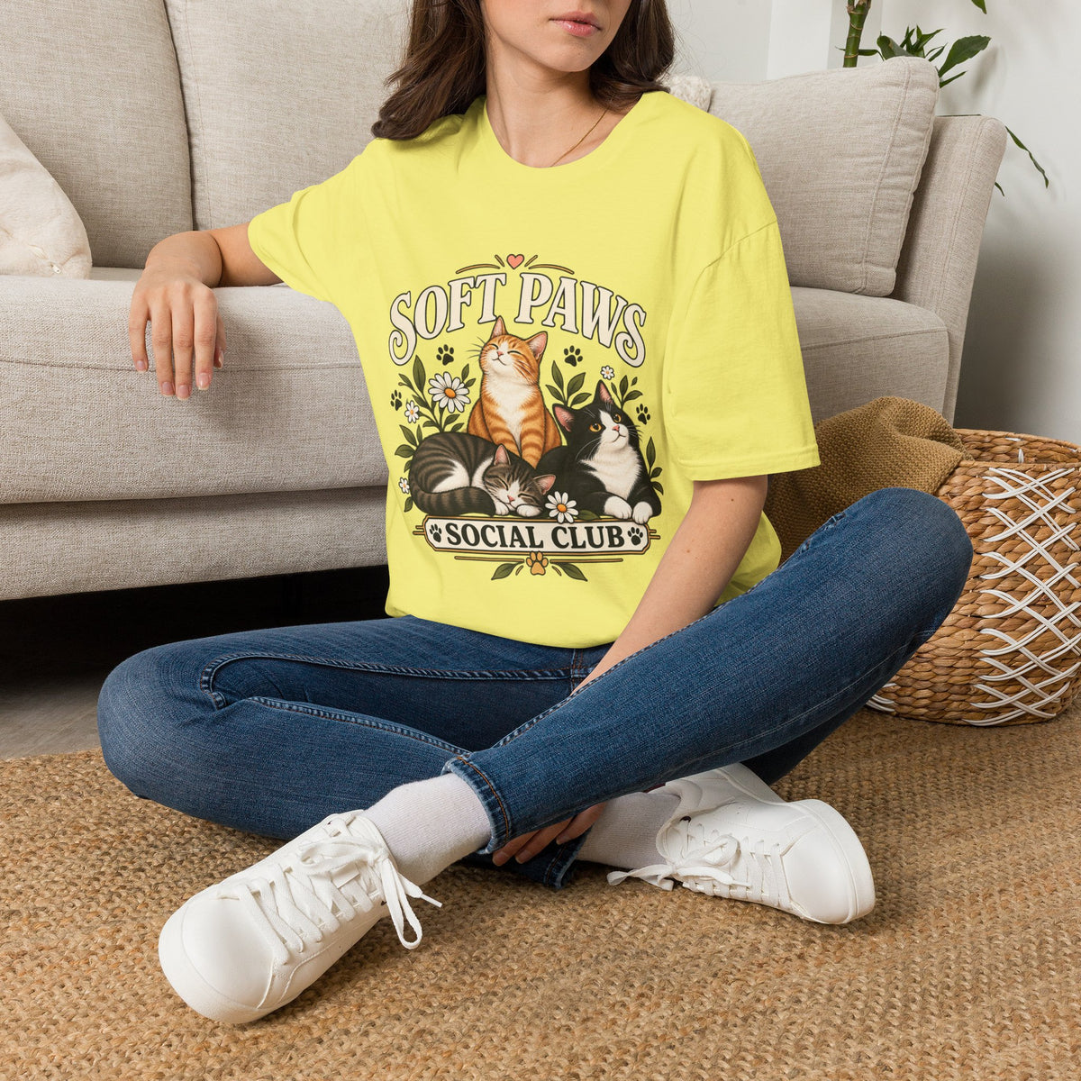 Cat T‑Shirt — "Soft Paws Social Club" Cute Floral Cat Tee for Cat Lovers
