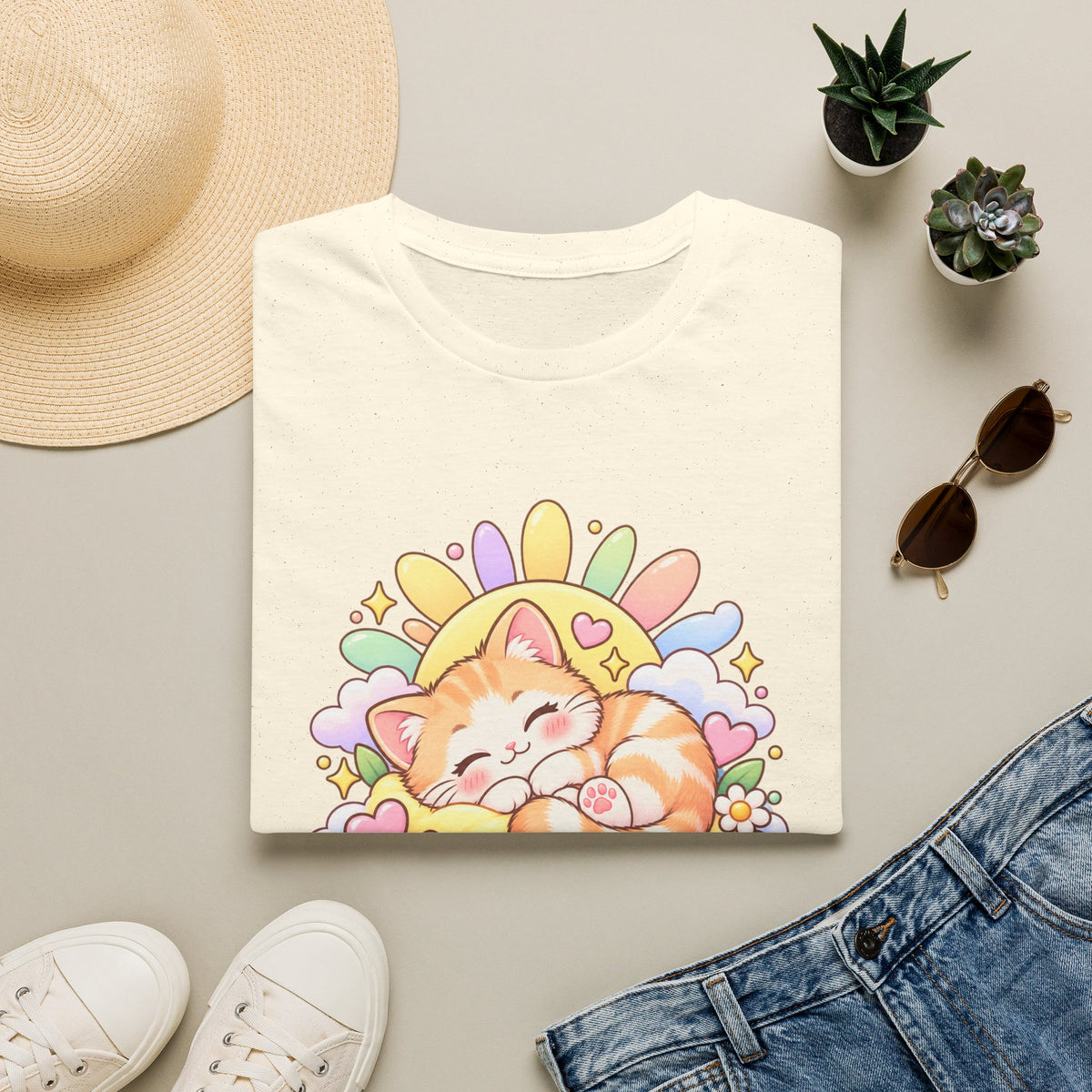 Sunny Spot Cat T-Shirt — Cute Sleeping Kitten Graphic Tee