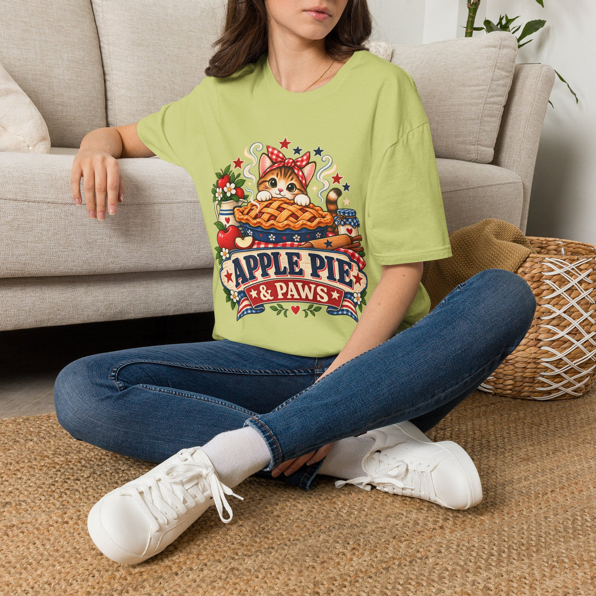 Apple Pie & Paws T-Shirt — Cute Cat Baking Graphic Tee
