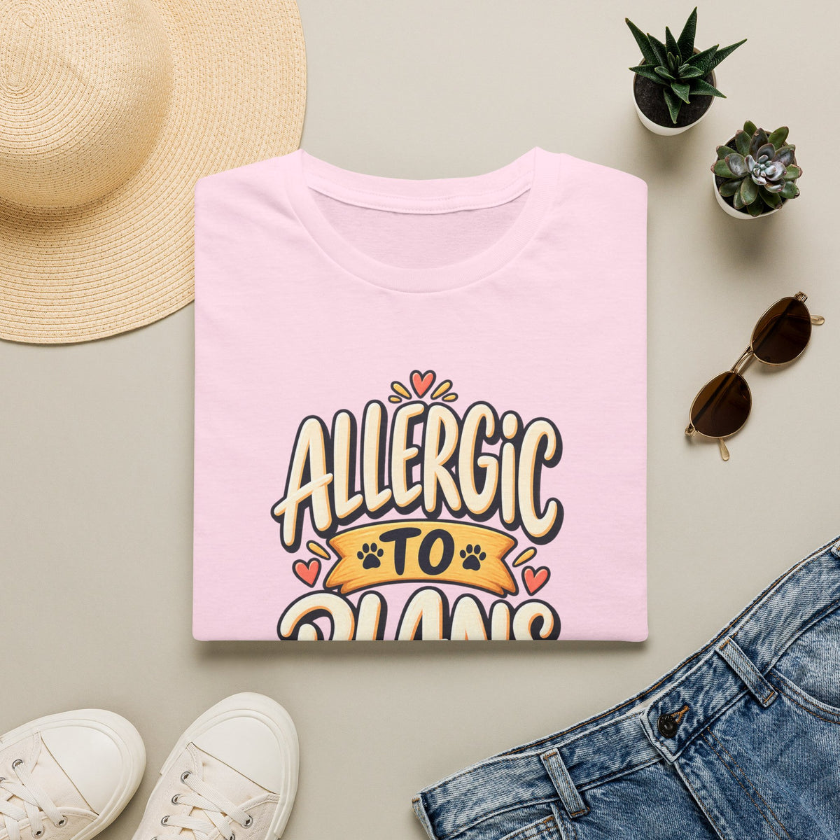 T-Shirt — "Allergic to Plans" Cute Cat Graphic Tee