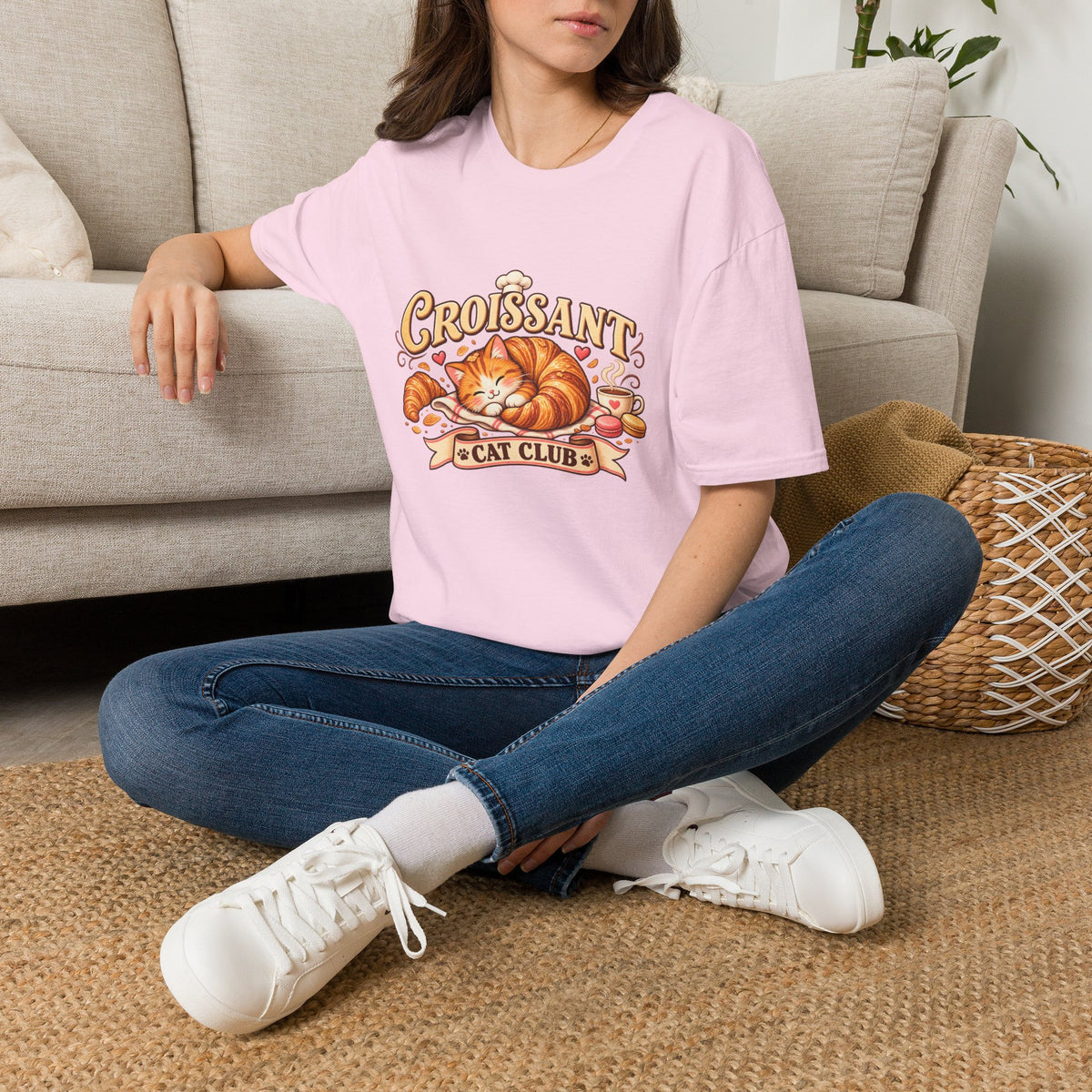 Croissant Cat T-Shirt — Cute Sleeping Cat ‘Croissant Cat Club’ Graphic Tee