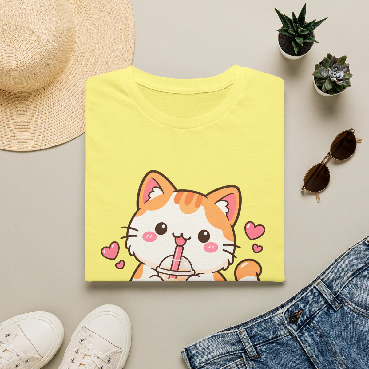 Boba Cat Cute Kawaii Bubble Tea Graphic Tee