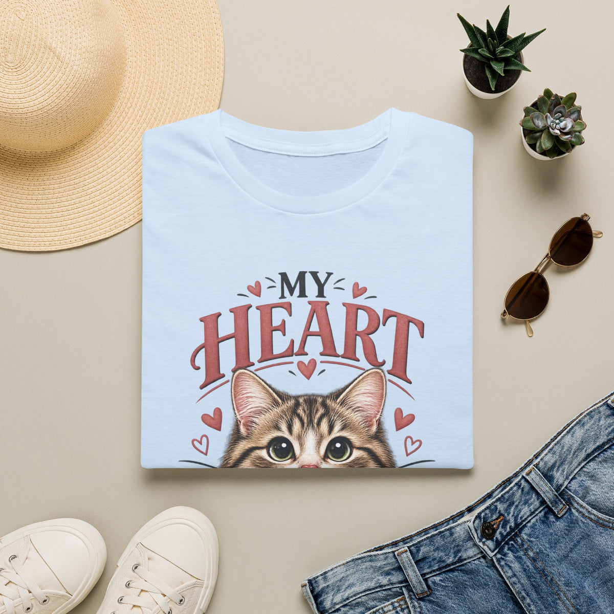Cat T-Shirt — "My Heart Has Whiskers" Cute Kitten Tee for Cat Lovers