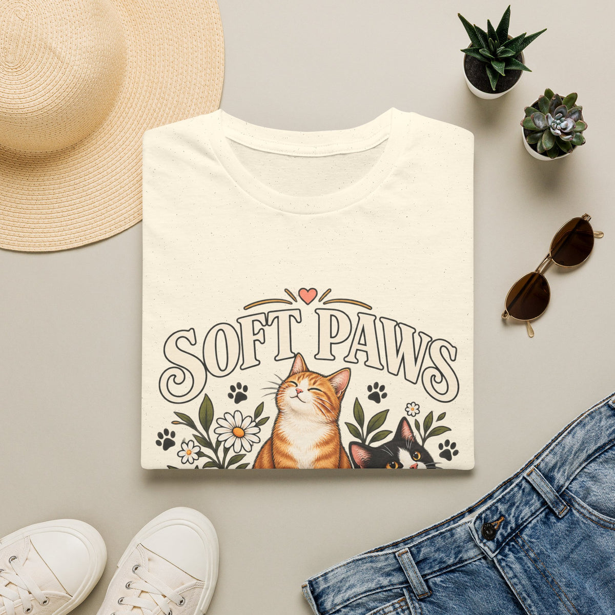 Cat T‑Shirt — "Soft Paws Social Club" Cute Floral Cat Tee for Cat Lovers
