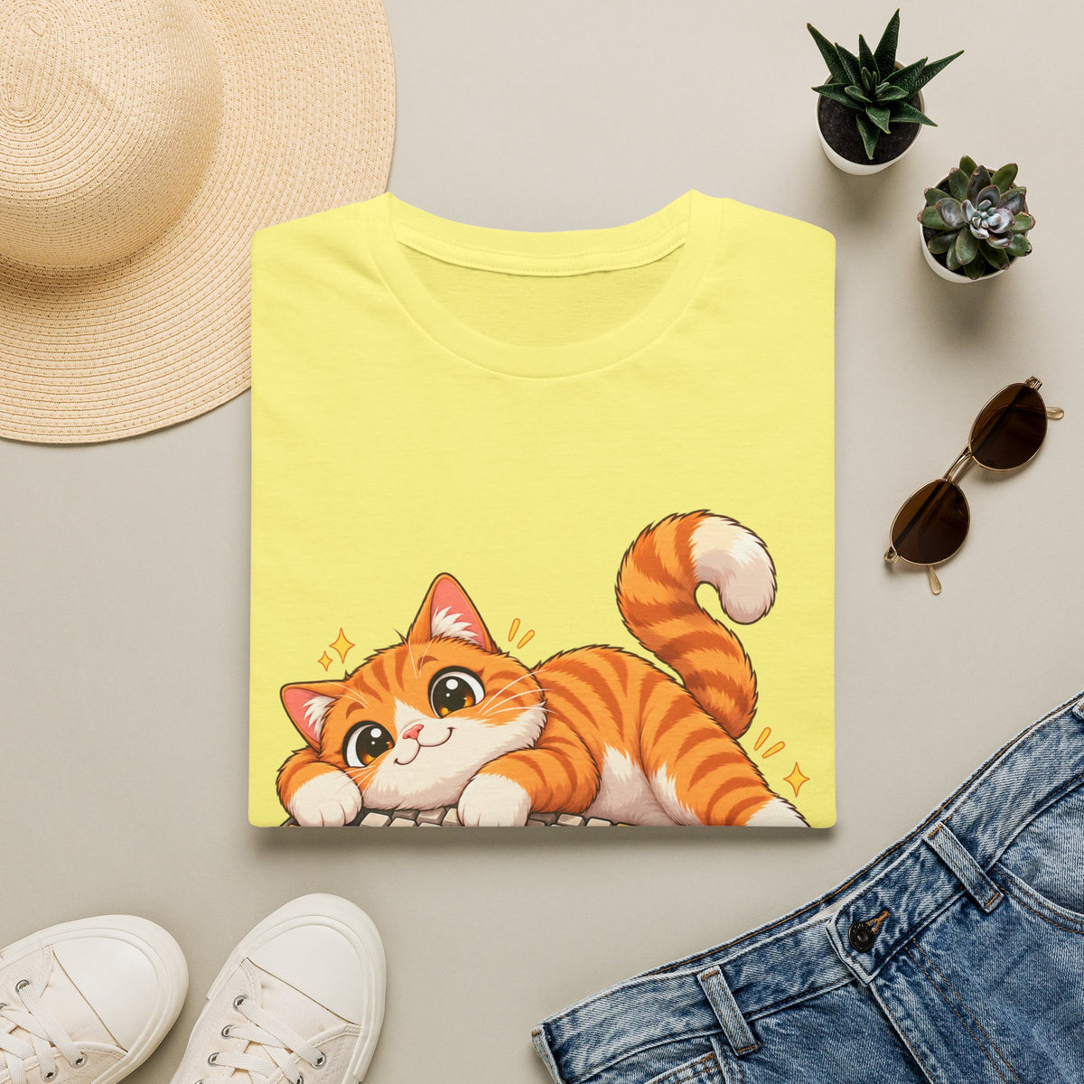 Cute Orange Kitty Playing on Keyboard T-Shirt