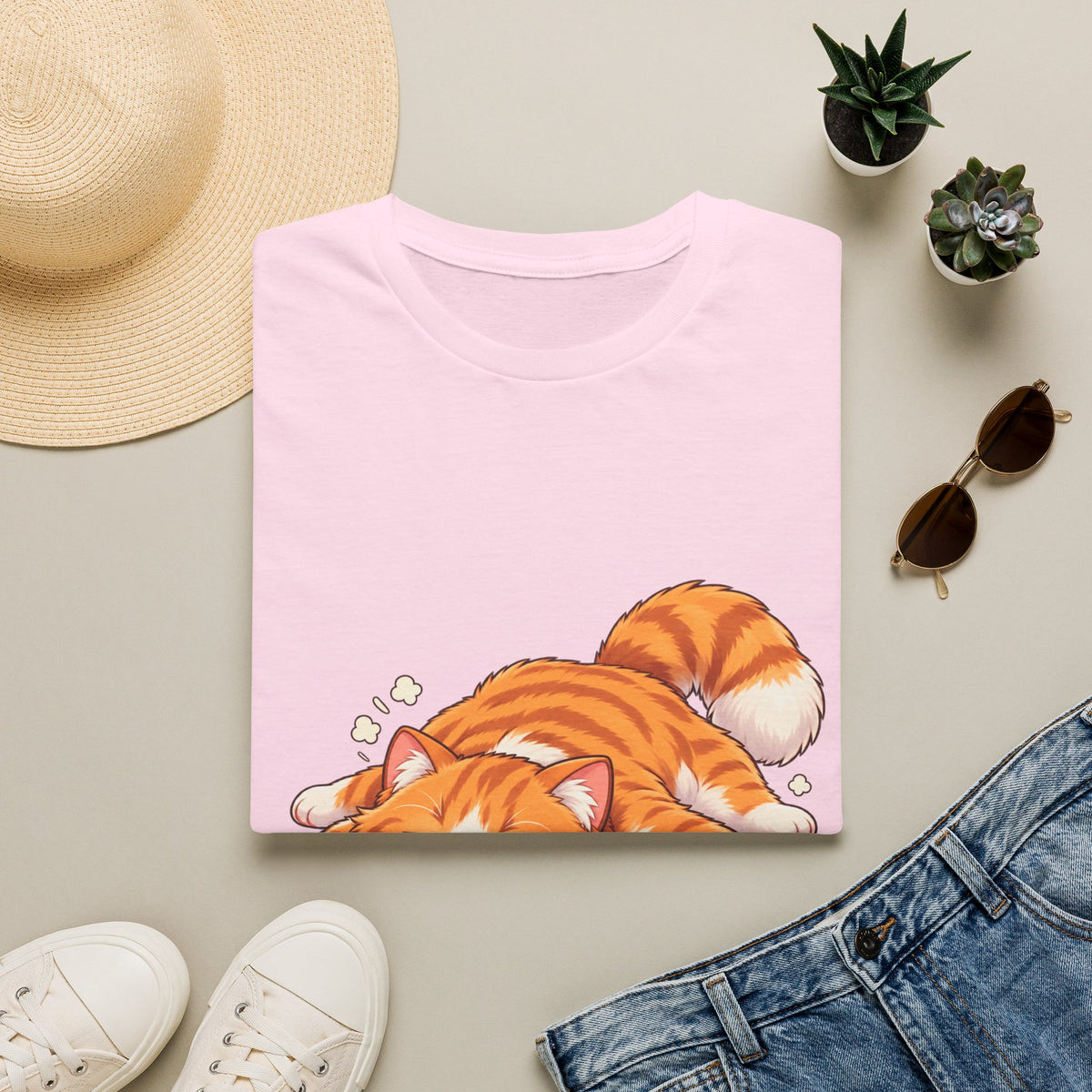 Sleeping Ginger Cat T-Shirt — Cute Napping Kitty Tee