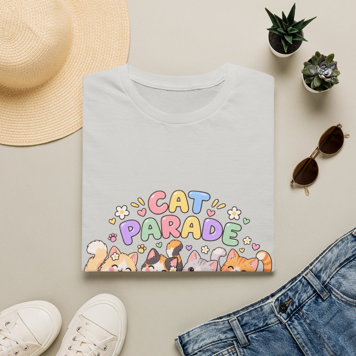 Cat Parade T-Shirt — Cute Cartoon Cats Graphic Tee