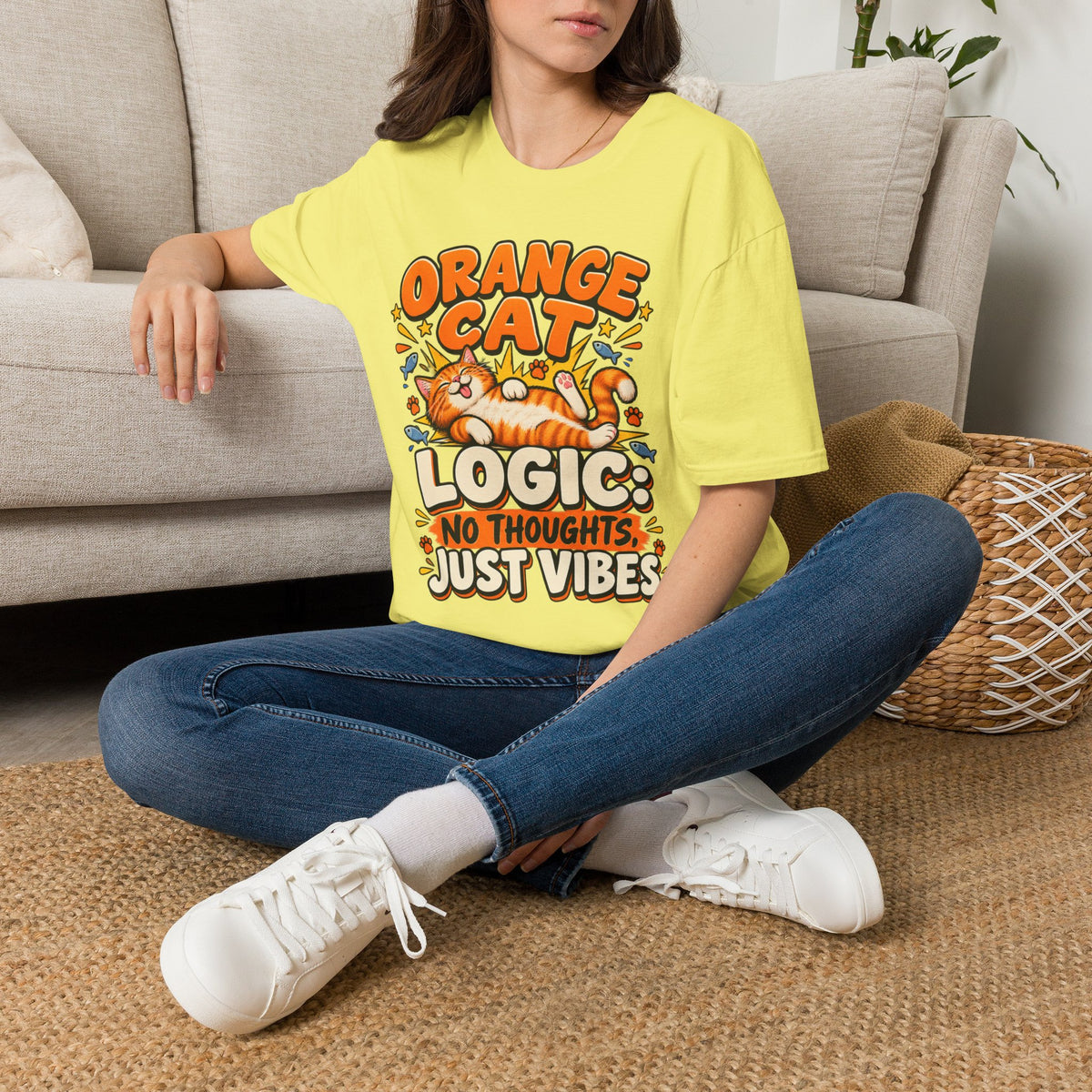 Orange Cat T‑Shirt — “Orange Cat Logic: No Thoughts, Just Vibes” Cute Retro Kitty Tee