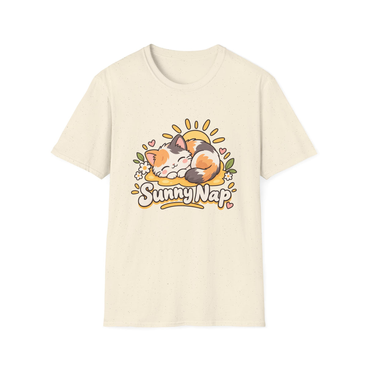 Cat T-Shirt — "Sunny Nap" Calico Cat Graphic Tee