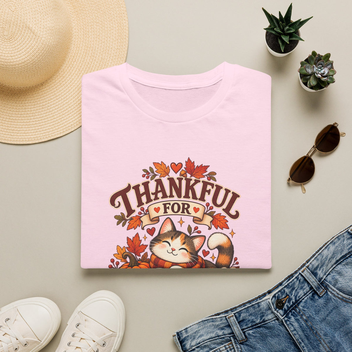 Thankful for Cats T-Shirt — Thanksgiving Fall Cat Lover Tee