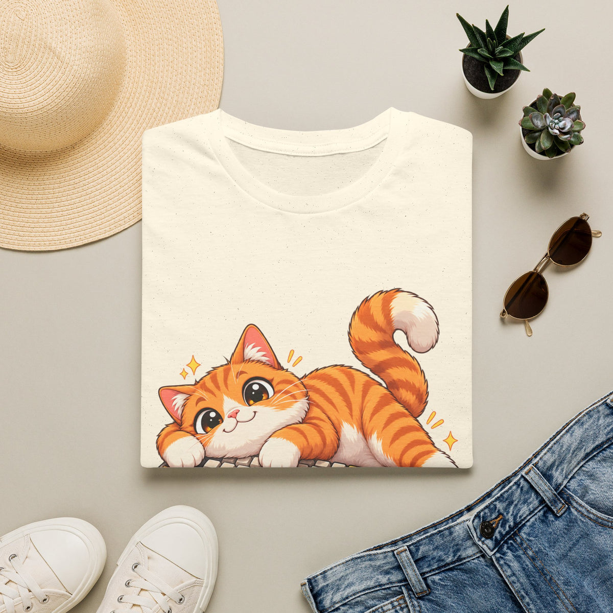 Cute Orange Kitty Playing on Keyboard T-Shirt