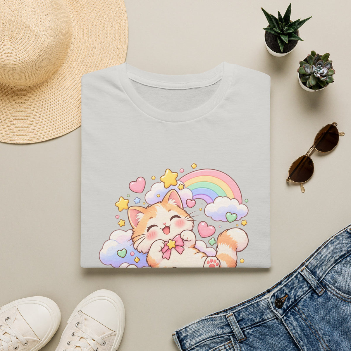 Cloud Nine Cat T-Shirt — Cute Rainbow Kitty Graphic Tee