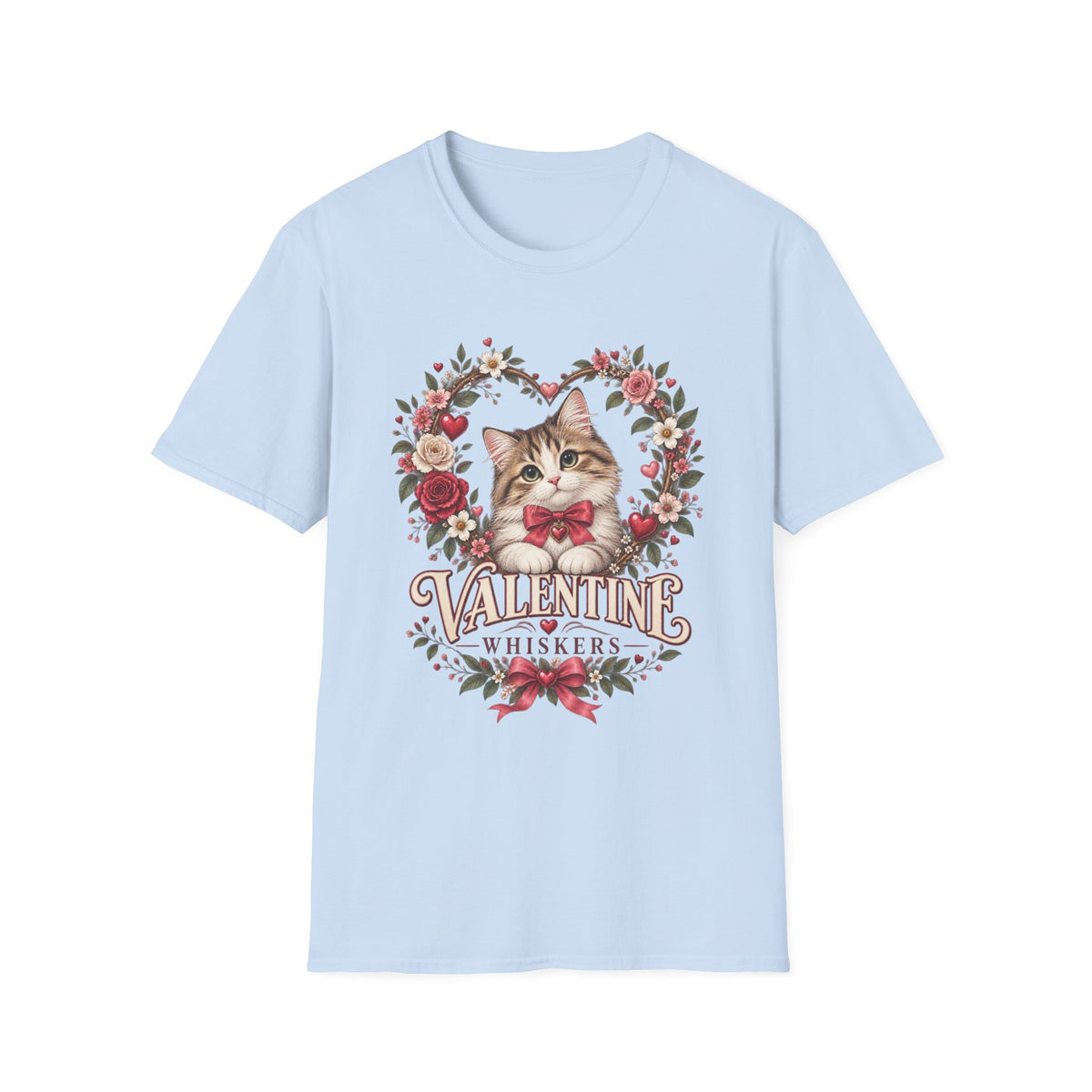Valentine Cat T-Shirt – 'Valentine Whiskers' Floral Heart Kitten Tee