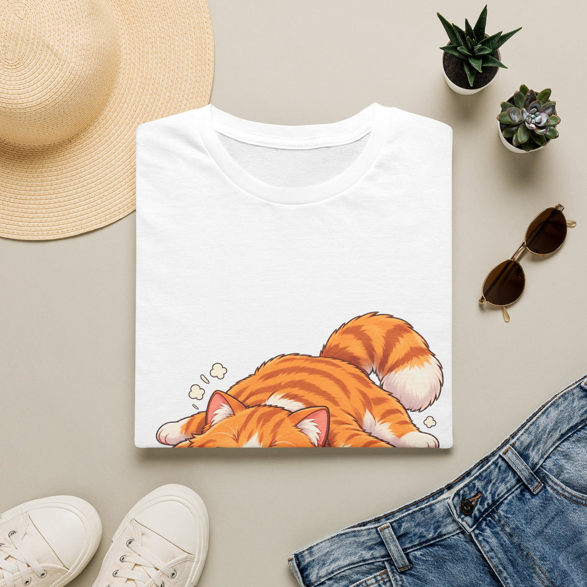 Sleeping Ginger Cat T-Shirt — Cute Napping Kitty Tee