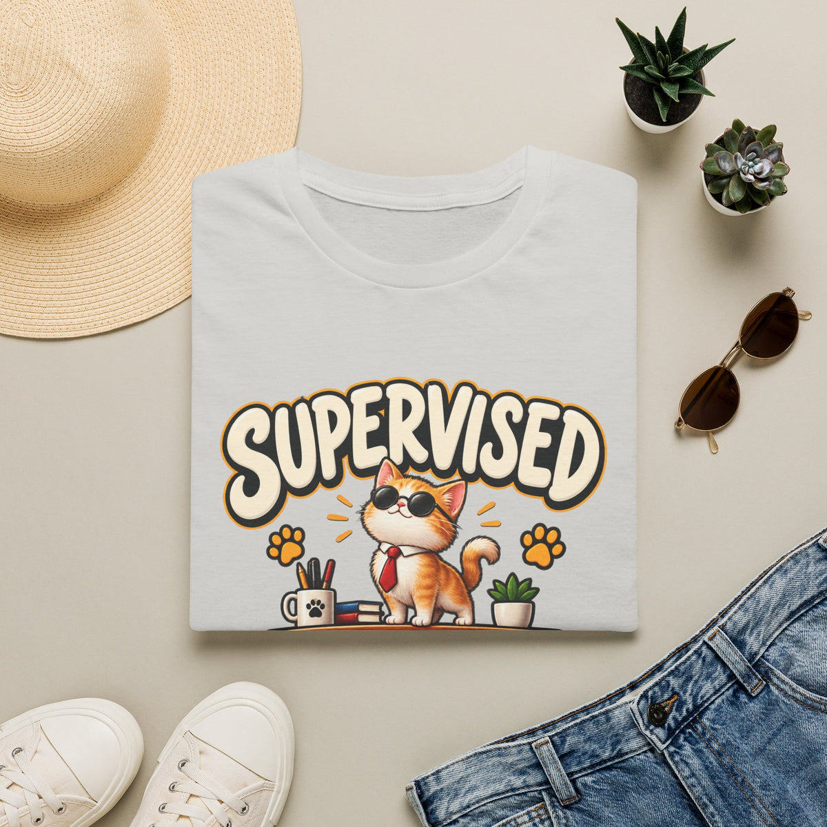 Supervised by a Very Small Boss T-Shirt — Cute Cat Supervisor Graphic Tee