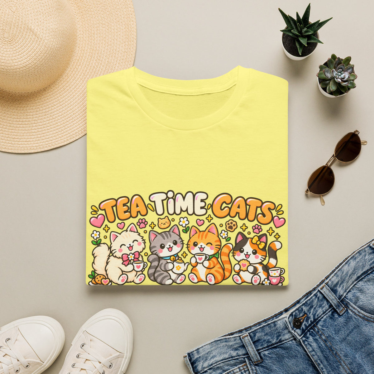Tea Time Cats T-Shirt — Cute Kawaii Cat Tea Party Graphic Tee