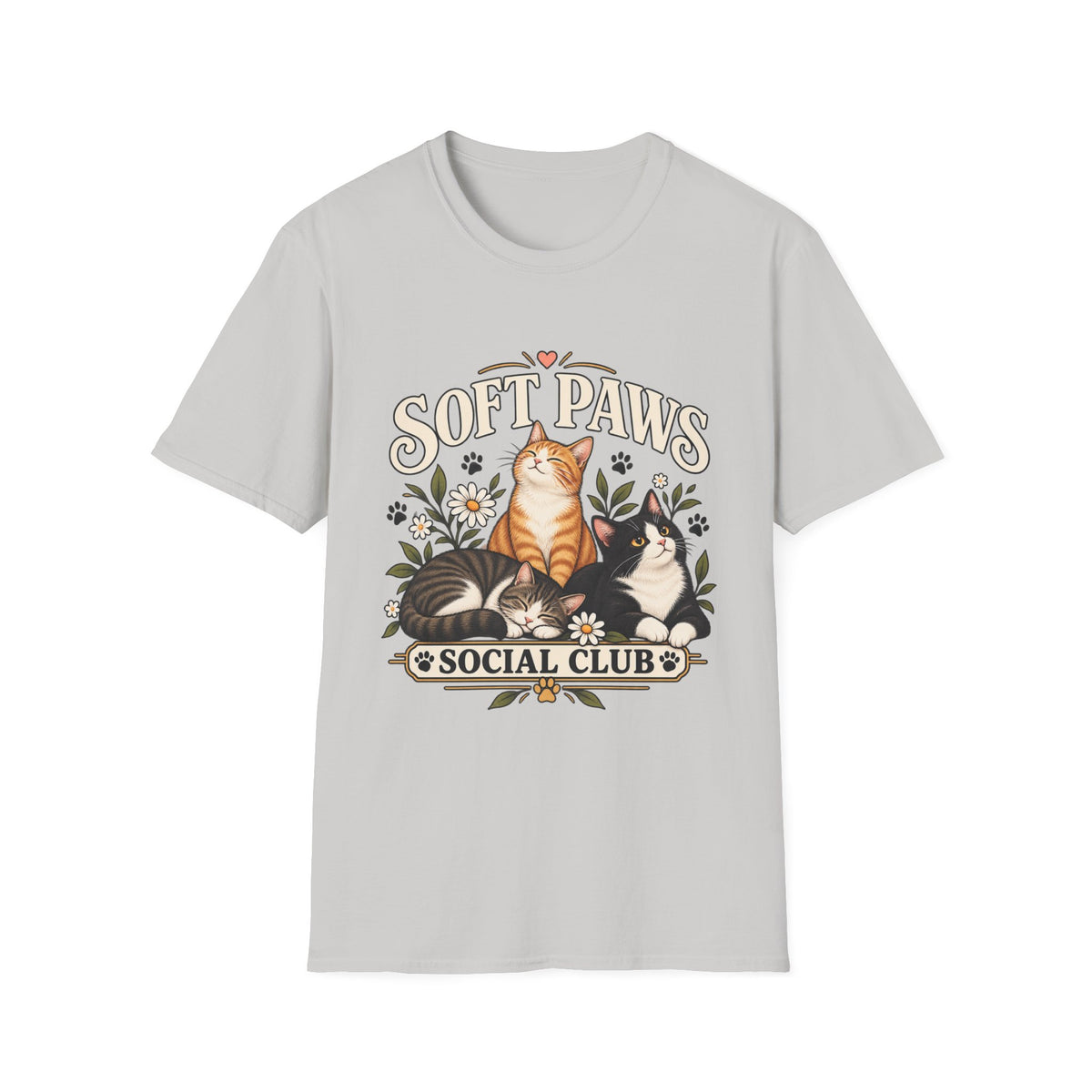 Cat T‑Shirt — "Soft Paws Social Club" Cute Floral Cat Tee for Cat Lovers