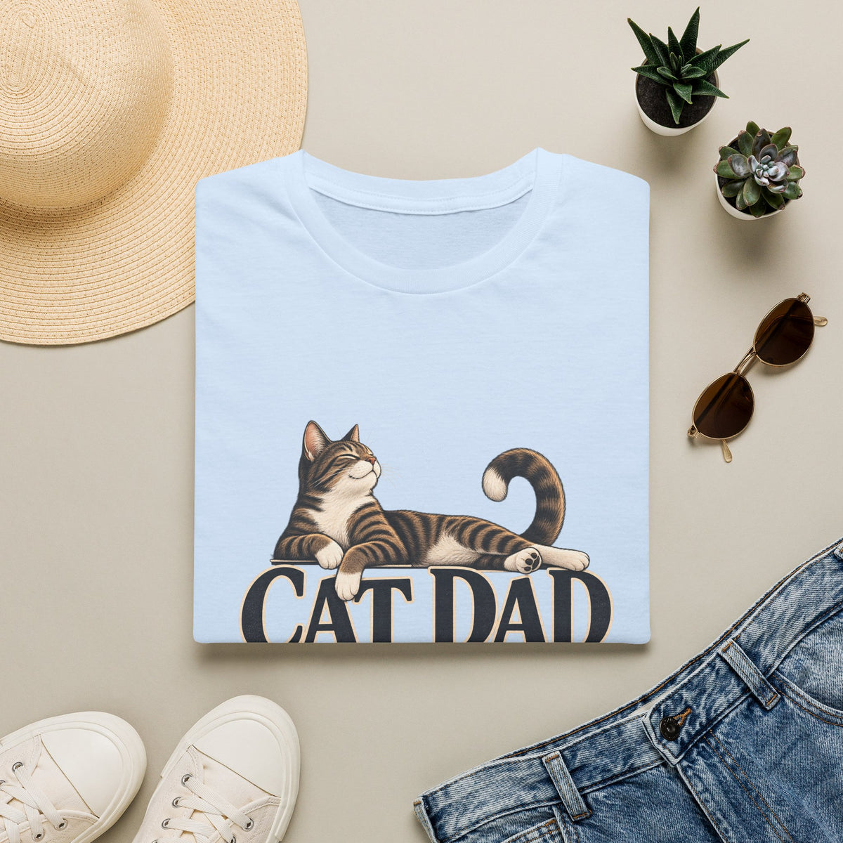 Cat Dad T-Shirt — Relaxed Tabby Cat Graphic Tee for Cat Lovers