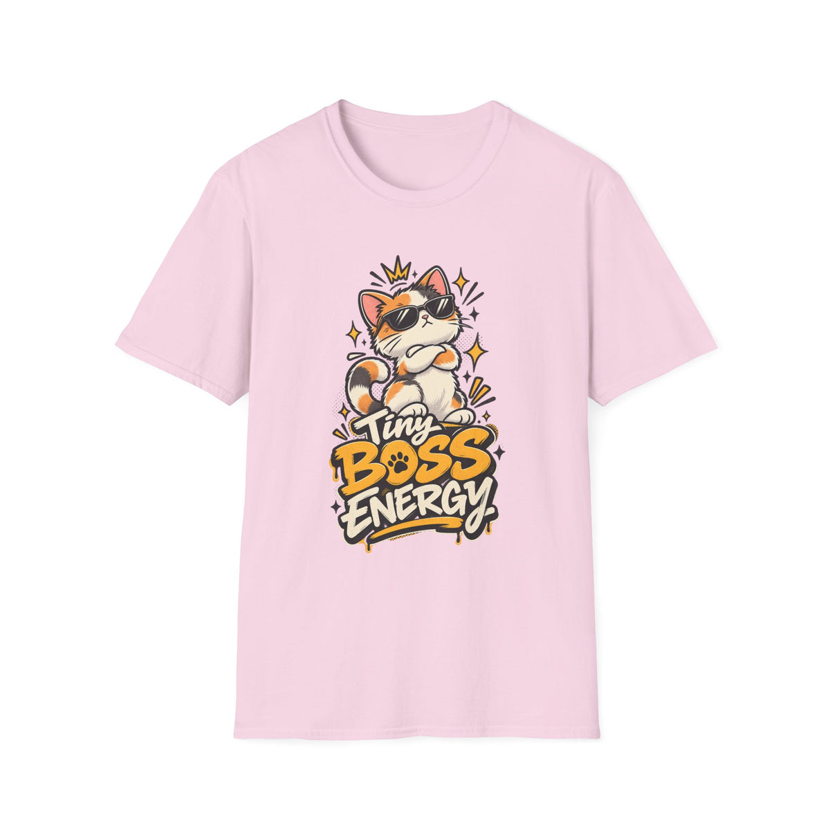 Tiny Boss Energy Cat T-Shirt — Cute Cat with Sunglasses Graphic