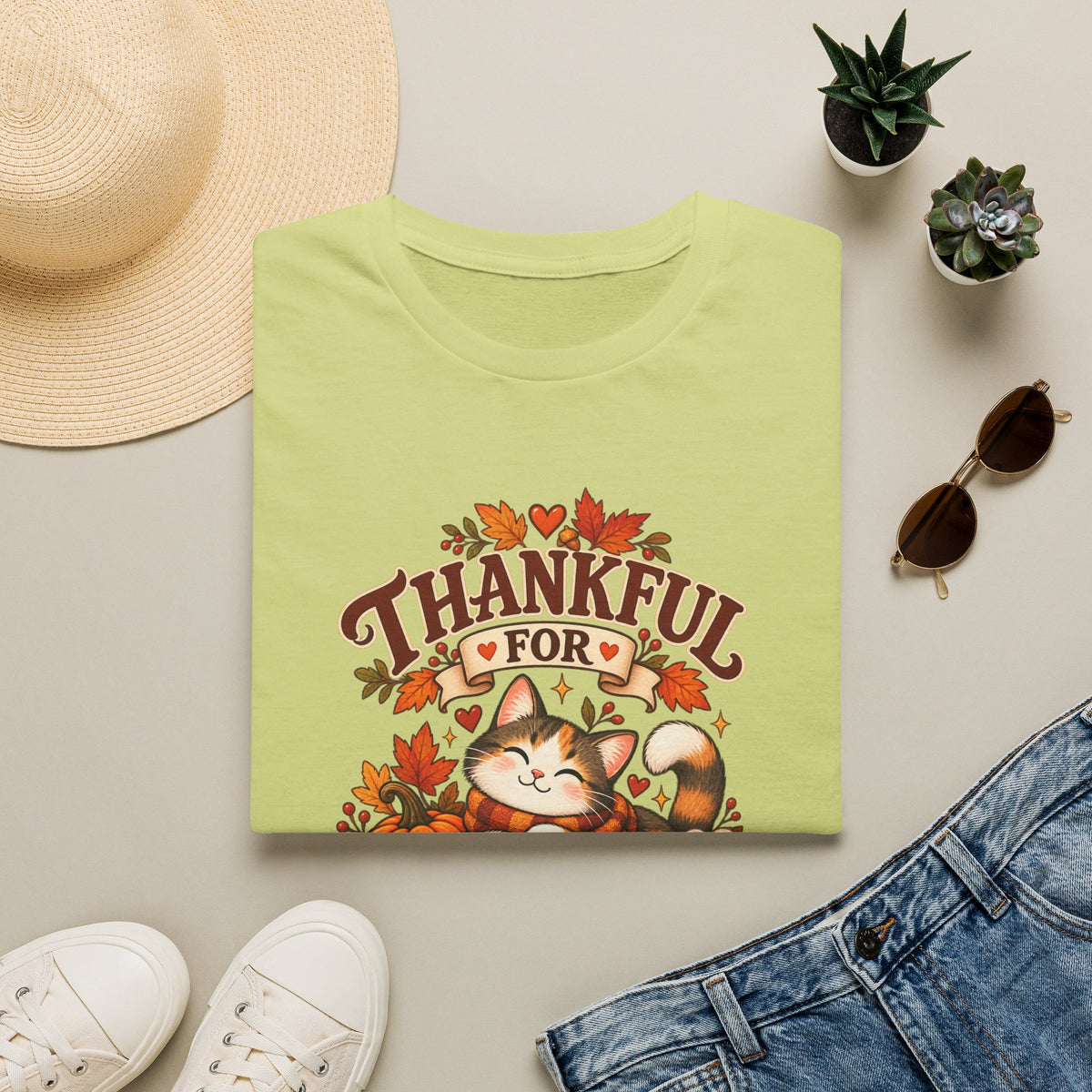 Thankful for Cats T-Shirt — Thanksgiving Fall Cat Lover Tee