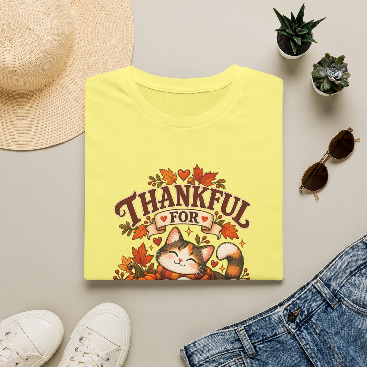 Thankful for Cats T-Shirt — Thanksgiving Fall Cat Lover Tee
