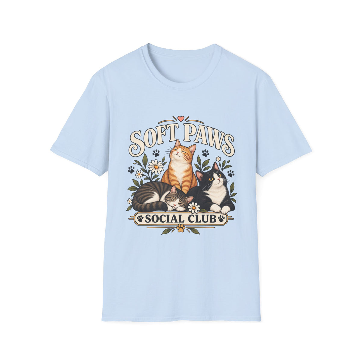 Cat T‑Shirt — "Soft Paws Social Club" Cute Floral Cat Tee for Cat Lovers