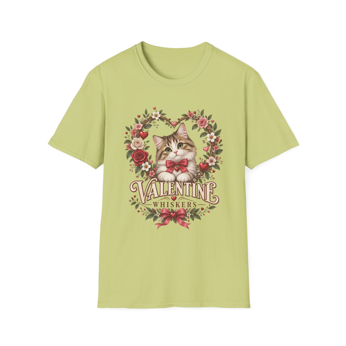 Valentine Cat T-Shirt – 'Valentine Whiskers' Floral Heart Kitten Tee