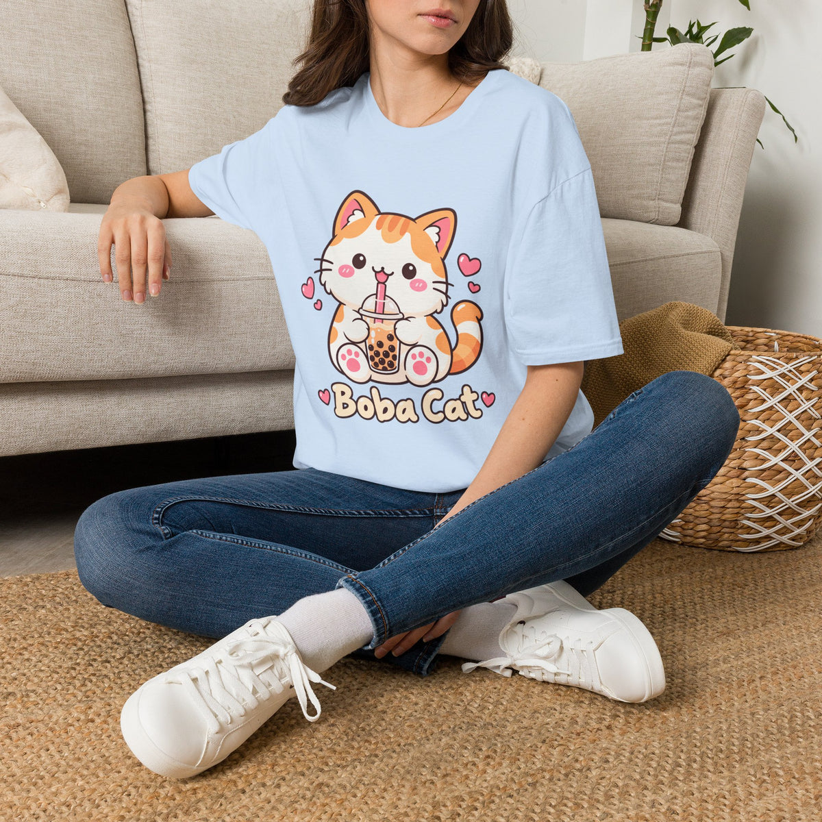 Boba Cat Cute Kawaii Bubble Tea Graphic Tee
