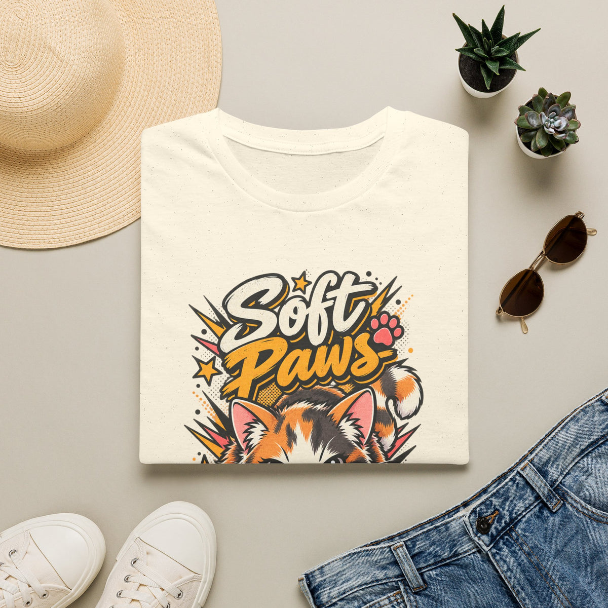 Soft Paws Cat T-Shirt — "Soft Paws, Hard Stare" Cute Cat Graphic Tee