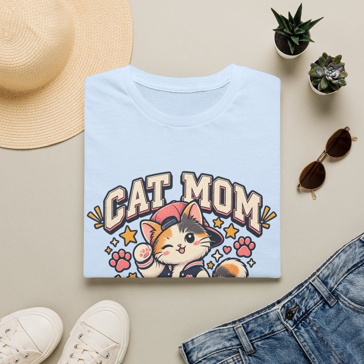 Cat Mom T-Shirt — Cute Varsity Kitten Graphic Tee for Cat Lovers