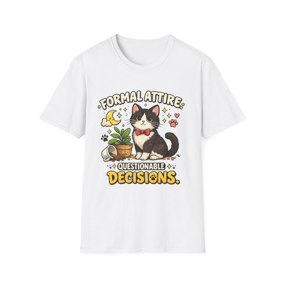 Cat T-Shirt — “Formal Attire, Questionable Decisions” Cute Cartoon Kitten Tee