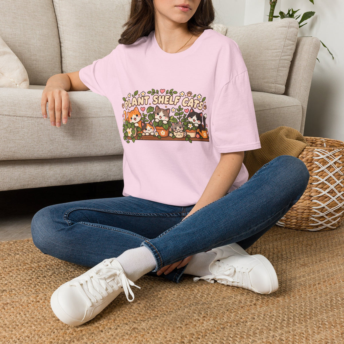Plant Shelf Cats T-Shirt — Cute Houseplant & Cat Graphic Tee