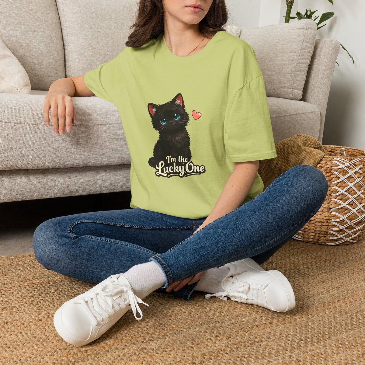 Black Kitten "I'm the Lucky One" T-Shirt — Cute Cat Graphic Tee for Cat Lovers