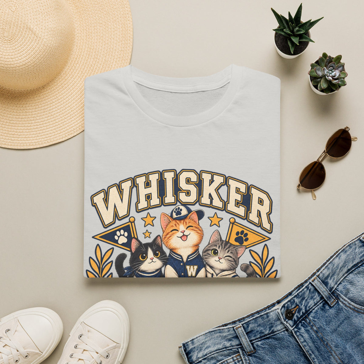 Whisker League Cat T-Shirt — Vintage Athletic Kitten Crew Tee