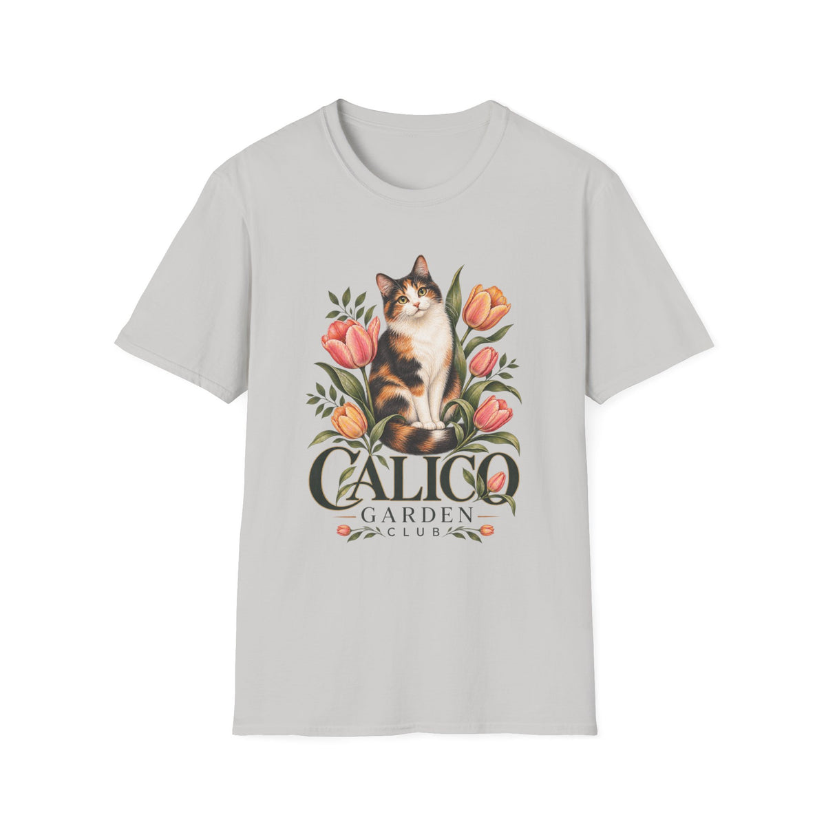 Calico Garden Cat T-Shirt — Floral Cat Lover Tee