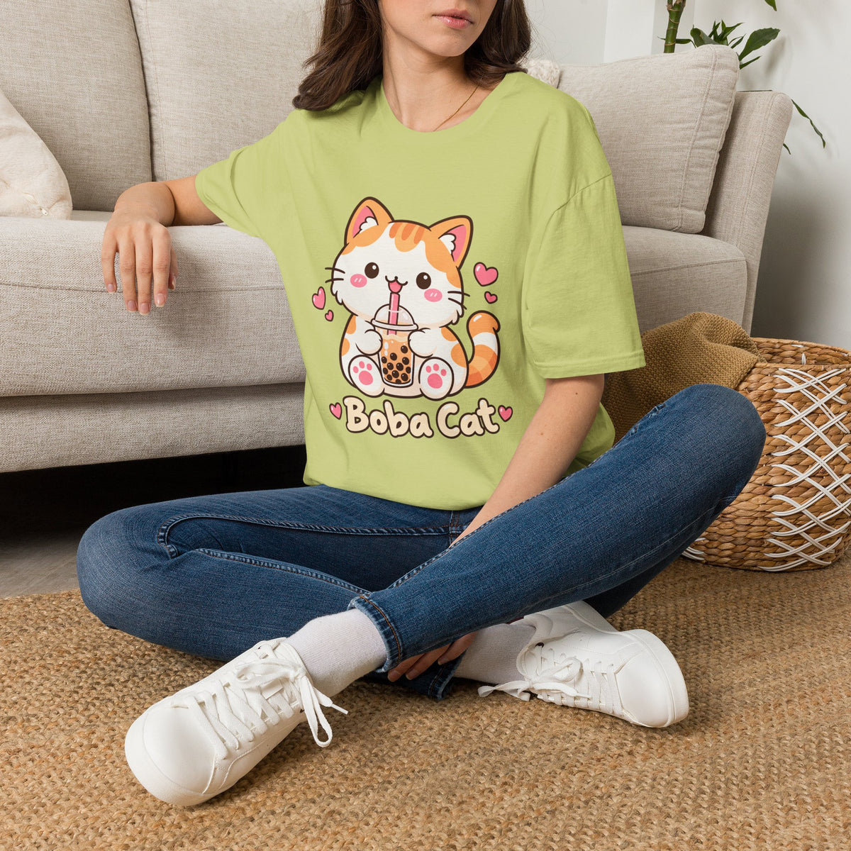 Boba Cat Cute Kawaii Bubble Tea Graphic Tee