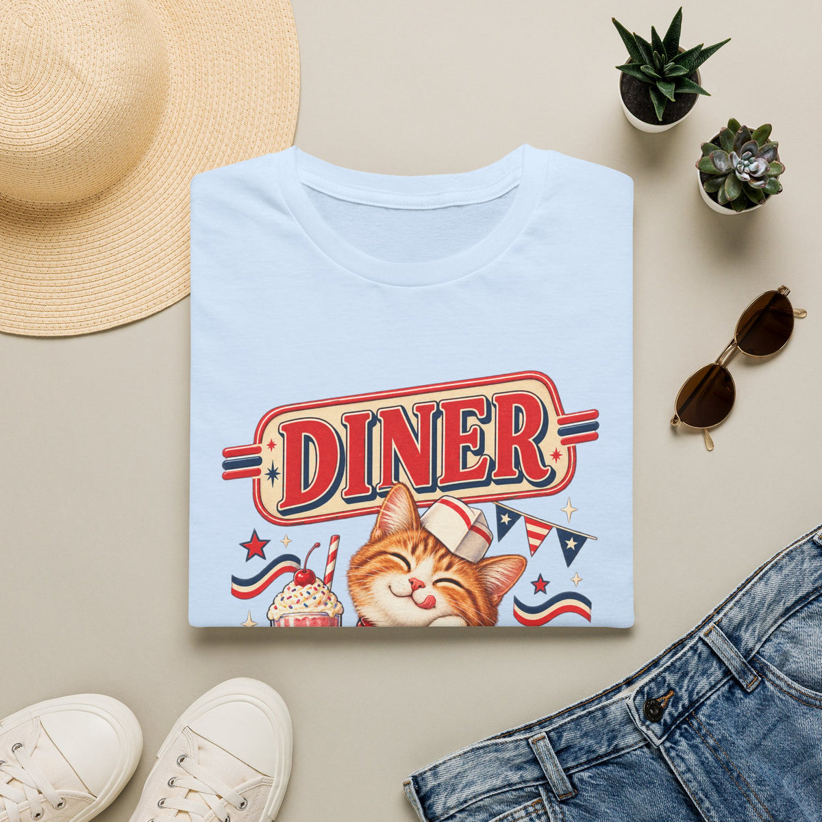 Diner Cat Club T‑Shirt — Retro Cute Cat Diner Graphic Tee