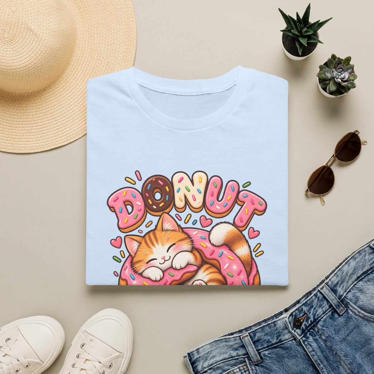 Donut Disturb Cat T-Shirt — Cute Sleeping Kitty Donut Graphic Tee