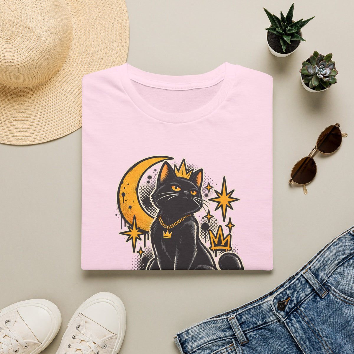 Alley Royalty T-Shirt — Black Cat Crown Moon Graphic Tee